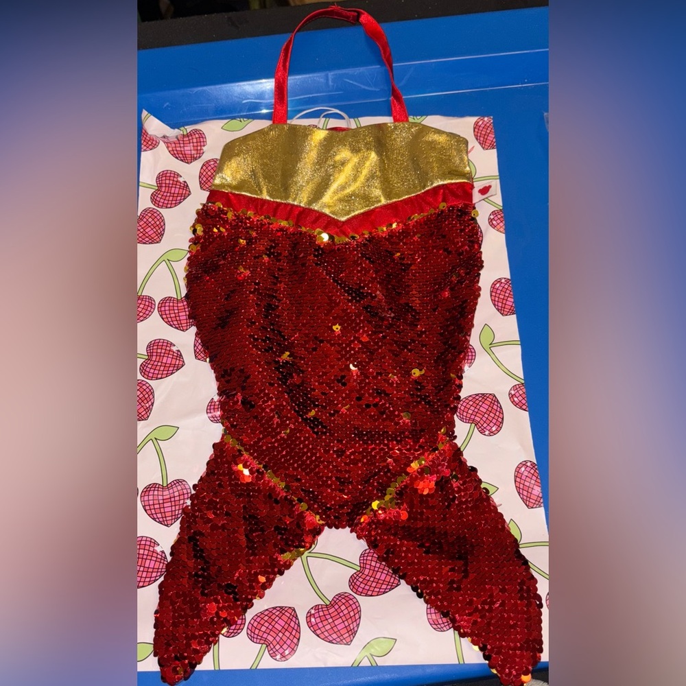 Build A Bear Red Gold Flip Sequin Glitter Mermaid Tail outfit